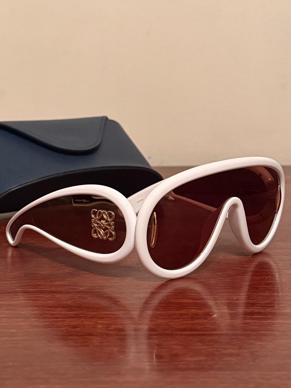 Loewe White Wave Frame Sunglasses with Gold Mirror Lenses